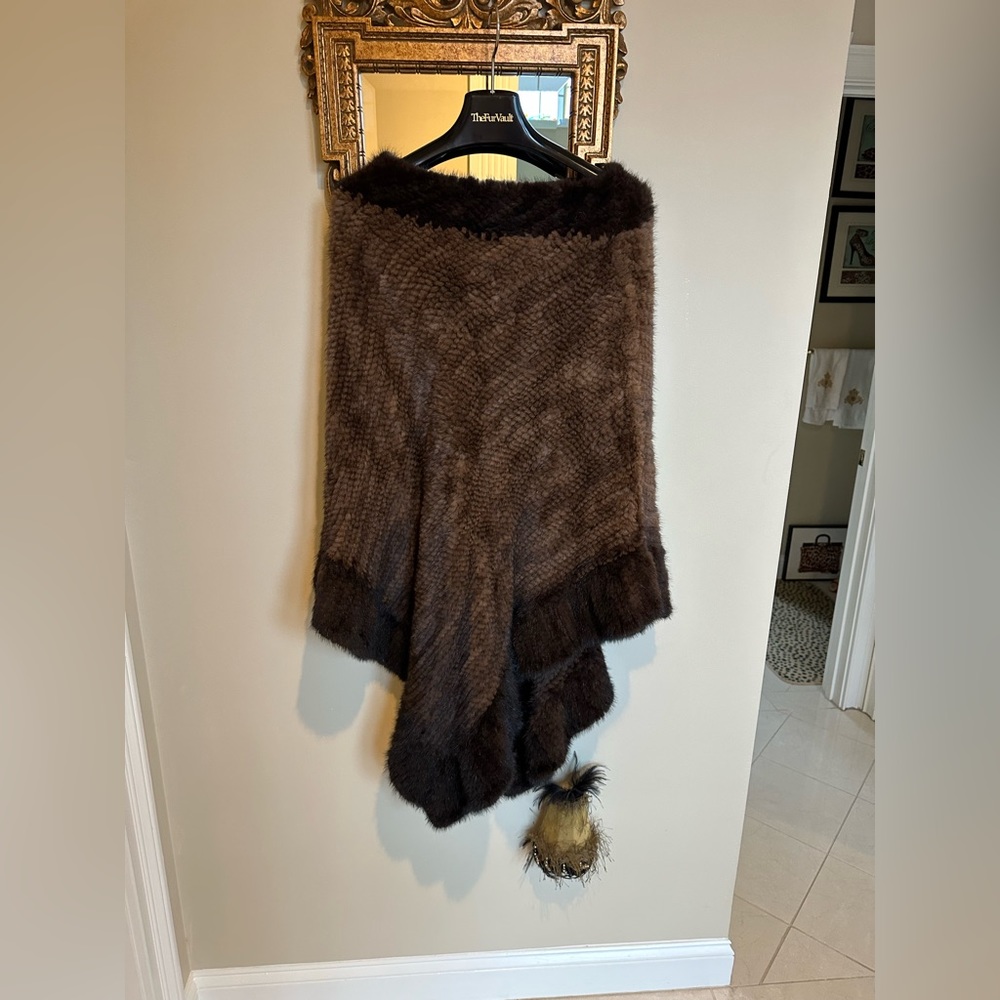 Authentic Mink Cape. Brown with darker brown trim.